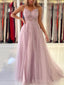 A-line Tulle Beaded Sapghetti Straps Long Evening Prom Dresses, Custom Prom Dress, BGS0085