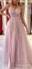 A-line Tulle Beaded Sapghetti Straps Long Evening Prom Dresses, Custom Prom Dress, BGS0085