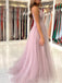 A-line Tulle Beaded Sapghetti Straps Long Evening Prom Dresses, Custom Prom Dress, BGS0085