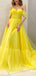 Off Shoulder Yellow Tulle A-line Long Evening Prom Dresses, Custom Prom Dress, BGS0093