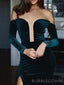 Mermaid Velvet Long Sleeves Long Evening Prom Dresses, Custom Off Shoulder Prom Dress, BGS0098