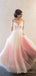 A-line Pink Tulle V-neck Long Evening Prom Dresses, Custom Spaghetti Straps Prom Dress, BGS0120