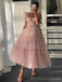 A-line Pink Tulle Long Evening Prom Dresses, Custom Spaghetti Straps Prom Dress, BGS0142