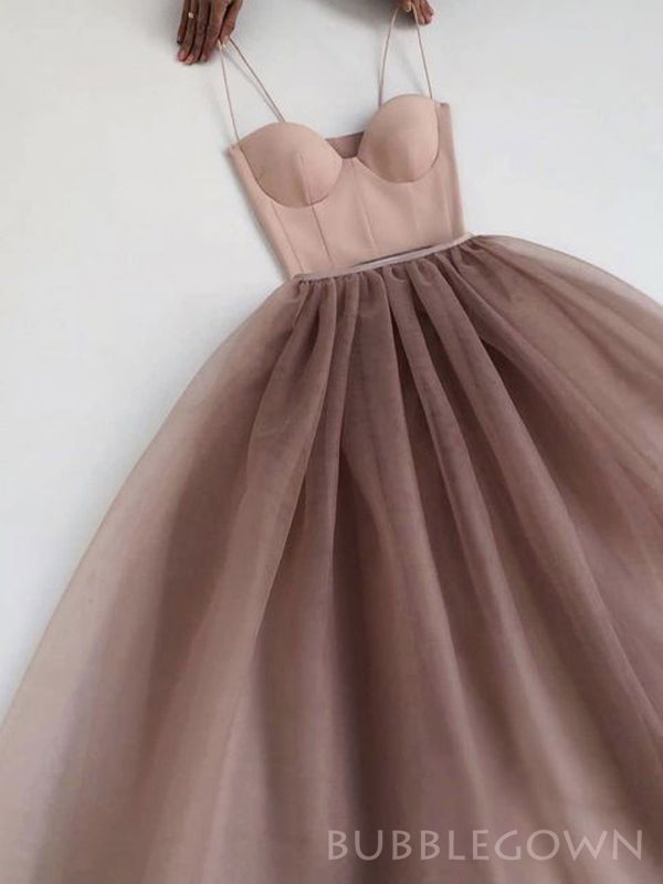 Simple A-line Tulle Spaghetti Straps Long Evening Prom Dresses, Custom Prom Dress, BGS0144