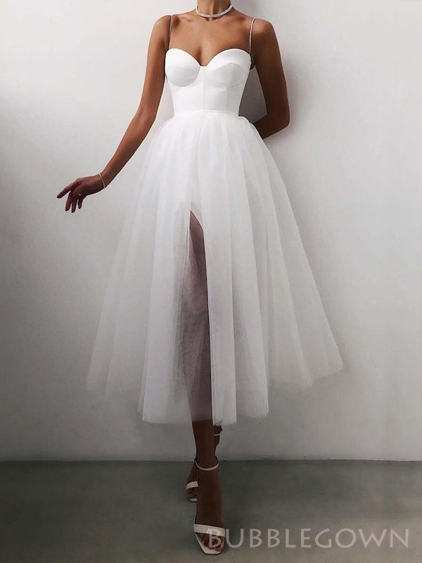 Simple A-line Tulle Spaghetti Straps Long Evening Prom Dresses, Custom Prom Dress, BGS0144