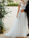 Champagne A-line Tulle Appliques Long Wedding Dresses, Custom Wedding Dress, BGS0154