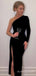 One Shoulder Royal Blue Velvet Mermaid Long Sleeves Long Evening Prom Dresses, Custom Side Slit Prom Dress, BGS0156