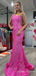 One Shoulder Hot Pink Sequins Mermaid Long Evening Prom Dresses, Custom Prom Dress, BGS0162