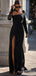 Long Sleeves Halter Mermaid Black Long Evening Prom Dresses, Custom Side Slit Prom Dress, BGS0173