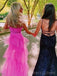 A-line Hot Pink Tulle Spaghetti Straps Long Evening Prom Dresses, Custom Prom Dress, BGS0176