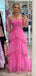 A-line Hot Pink Tulle Spaghetti Straps Long Evening Prom Dresses, Custom Prom Dress, BGS0176