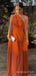 Simple One Shoulder Burnt Orange Long Evening Prom Dresses, Custom Prom Dress, BGS0177