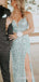 Elegant Sequin Spaghetti Straps Side Slit Long Evening Prom Dresses, Custom Prom Dress, BGS0178