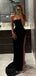 Simple Strapless Black Velvet Long Mermaid Evening Prom Dresses, Custom High Slit Prom Dress, BGS0188