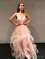 A-line Pink Tulle Spaghetti Straps Long Evening Prom Dresses, Custom V-neck Prom Dress, BGS0191