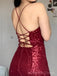 Simple Burgundy Sequins Spaghetti Straps Mermaid Long Evening Prom Dresses, Custom Prom Dress, BGS0205