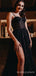 A-line Black Sparkly  Spaghetti Straps Long Evening Prom Dresses, Custom High Slit Prom Dress, BGS0126