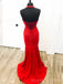 Mermaid Spaghetti Straps Red Appliques Long Evening Prom Dresses, Custom Prom Dress, BGS0127