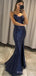 Mermaid Navy Blue Sequins Long Evening Prom Dresses, Custom Prom Dress, BGS0129