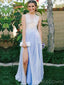 A-line Blue Tulle Appliques Long Evening Prom Dresses, Custom Prom Dress, BGS0132