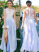 A-line Blue Tulle Appliques Long Evening Prom Dresses, Custom Prom Dress, BGS0132