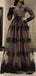 A-line Long Sleeves Black Tulle Appliques Long Evening Prom Dresses, Custom Prom Dress, BGS0135