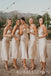 Spaghetti Straps Cowl Neck Tea-Length Champagne Long Bridesmaid Dresses for Wedding Party, BN1001