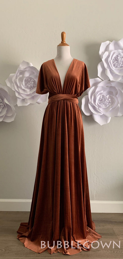 Floor Length Copper Velvet  Convertible Long Bridesmaid Dresses, BN1008