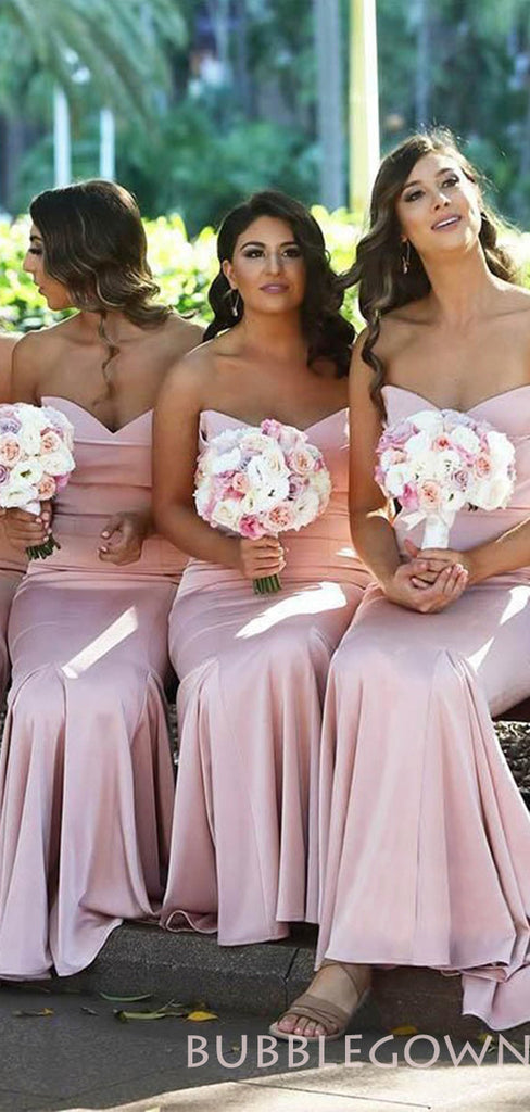 Sweetheart Pink Satin Mermaid Long Mermaid Bridesmaid Dresses , BN1014