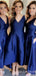 Navy Blue Satin V-neck Short  Bridesmaid Dresses , BN1019