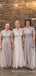 Column Short Sleeves Grey Tulle Long Bridesmaid Dresses , BN1025