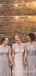 Column Short Sleeves Grey Tulle Long Bridesmaid Dresses , BN1025