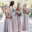 Sexy Deep V-neck Dusty Tulle Beaded Long A-line Bridesmaid Dresses , BN1026