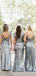 Column/Sheath Silver Grey Sequin Long Bridesmaid Dresses , BN1038