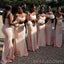 Spaghetti Straps Pink Satin Mermaid Long Sweetheart Bridesmaid Dresses , BN1045