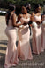 Spaghetti Straps Pink Satin Mermaid Long Sweetheart Bridesmaid Dresses , BN1045