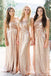 A-line Gold Sequin Long Bridesmaid Dresses , BN1054