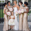 Gold Sequin Cap Sleeves Long Mermaid Bridesmaid Dresses , BN1059