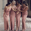 Mermaid Pink Satin Side Slit Long Bridesmaid Dresses , BN1065