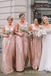 A-line Gold Sequin V-neck Long Bridesmaid Dresses , BN1067