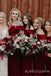 Burgundy Satin Off Shoulder Long Mermaid Bridesmaid Dresses , BN1072