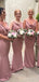 Spaghetti Straps Dusty Pink Satin Cowl Neck Long Mermaid Bridesmaid Dresses , BN1073