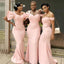 One Shoulder Pink Satin Mermaid Long Sweetheart  Bridesmaid Dresses , BN1075