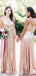 Column/Sheath Gold Sequin Spaghetti Straps Long Bridesmaid Dresses , BN1079