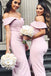 Off Shoulder Pink Satin Long Mermaid Bridesmaid Dresses , BN1080