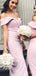 Off Shoulder Pink Satin Long Mermaid Bridesmaid Dresses , BN1080