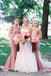 Dusty Pink Satin Off Shoulder Long Mermaid Bridesmaid Dresses , BN1082