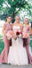 Dusty Pink Satin Off Shoulder Long Mermaid Bridesmaid Dresses , BN1082