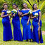 Off Shoulder Royal Blue Satin Long Mermaid Bridesmaid Dresses , BN1090