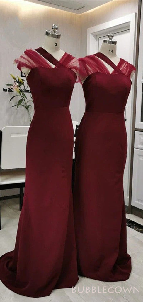 White Satin Long Mermaid Bridesmaid Dresses , BN1093